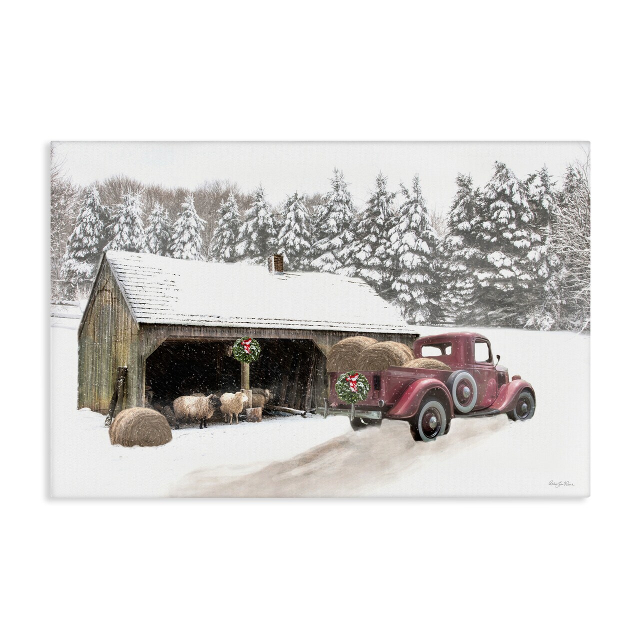 Stupell Industries Snowy Winter Farm Sheep Canvas Design by Robin-Lee Viera